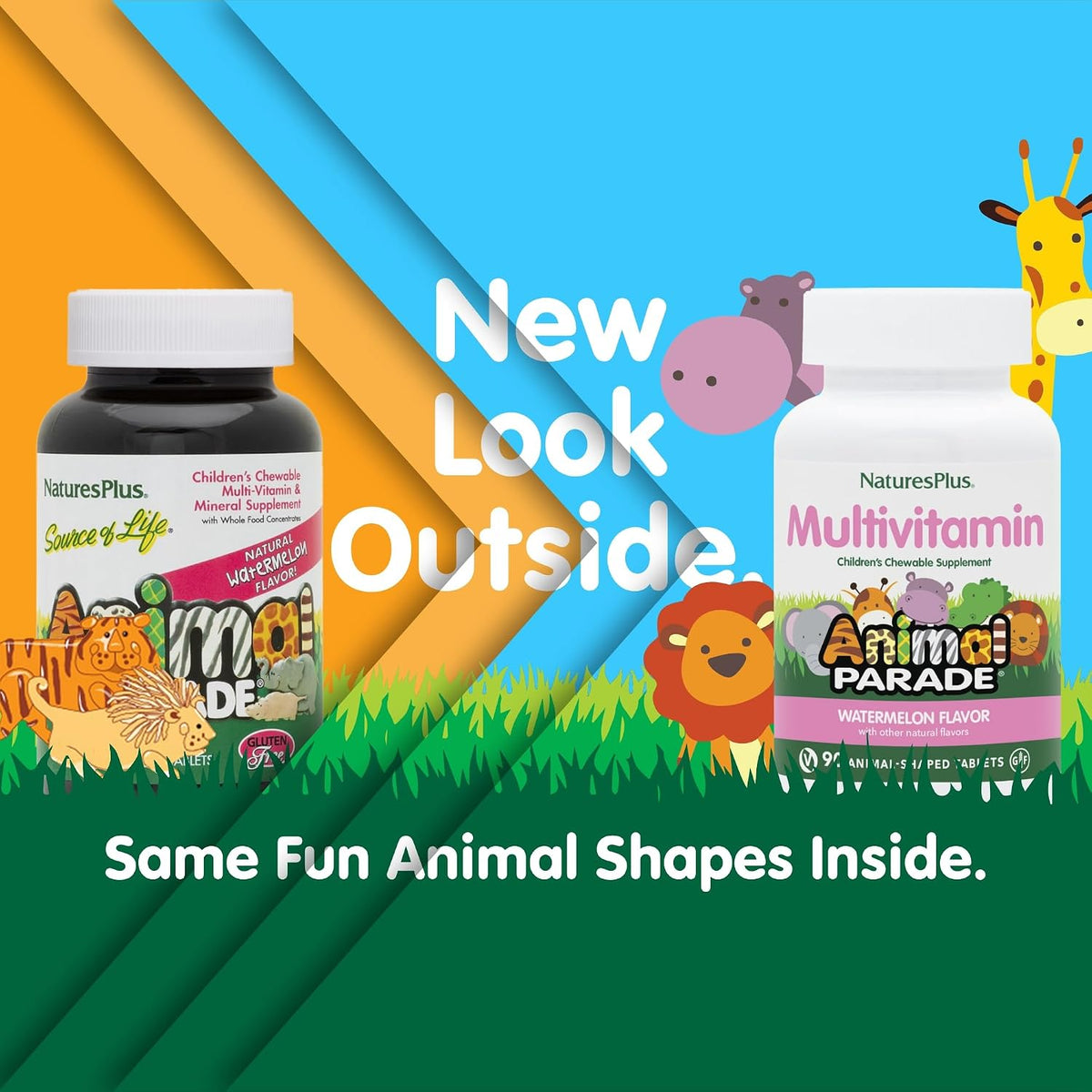 NaturesPlus Animal Parade Multivitamin Children's Chewables - Watermelon Flavour - 90 Tablets - görsel 2