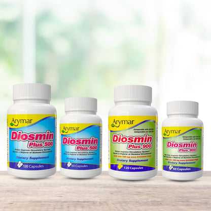 Arymar Diosmin 500mg with Vitamin B-Complex - Circulatory Formula for Leg Vein Integrity & Vascular Health, 60 Capsules