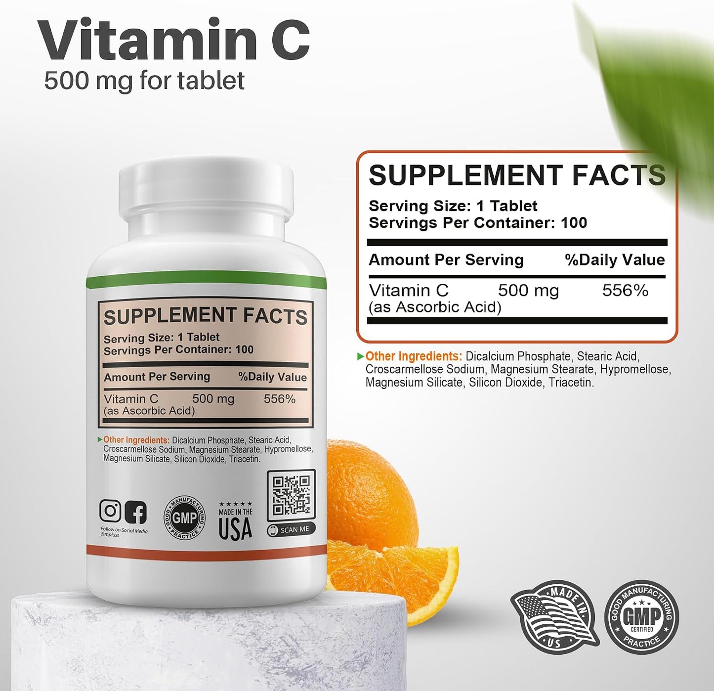 M+S Vitamin C 500mg Tablets – Immune Support, Skin Health, and Antioxidant Protection – Vegan, Non-GMO, Orange Flavour (100 Tablets) - görsel 2