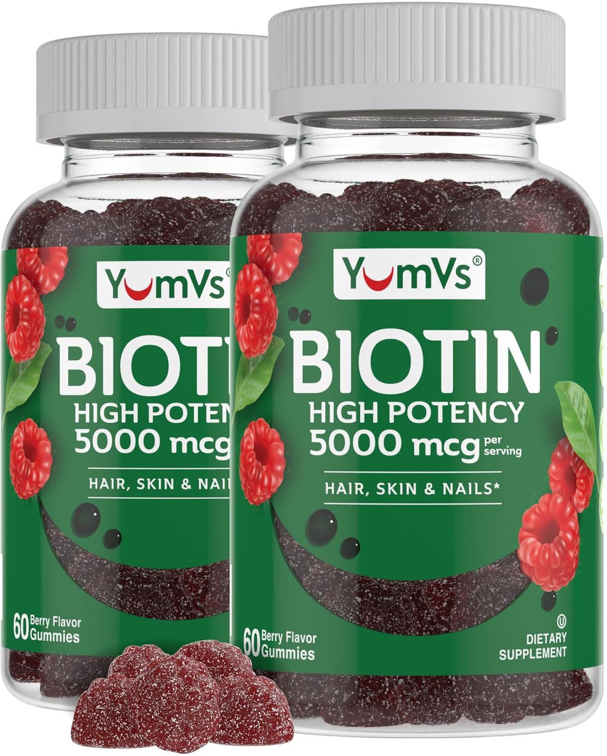 YUM-V'S YumVs Biotin Gummies 5000mcg | Luscious Raspberry Flavour | Hair, Skin & Nails Vitamins for Women and Men (60 Count, Pack of 2) - görsel 1