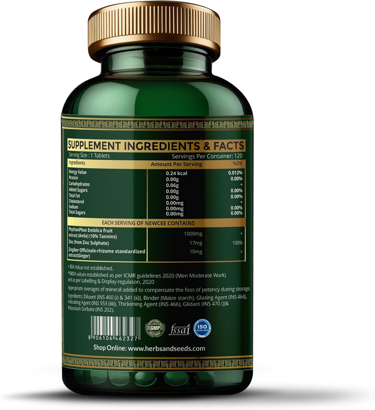 HERBS & SEEDS Vitamin C Supplement with Zinc – 1000 mg Plant-Based Tablets for Immune & Skin Support – Amla, Spirulina, Wheatgrass – 120 Count - görsel 2
