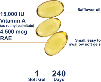 Carlson Vitamin A 15,000 IU (4,500 mcg RAE) Palmitate, 240 Softgels