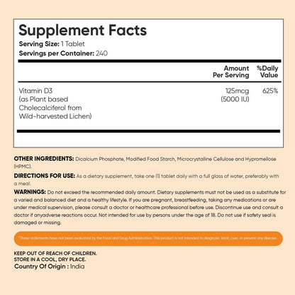 WeightWorld Vegan Vitamin D3 5000 IU Tablets – 240 Tablets – Bone & Immune Health Support