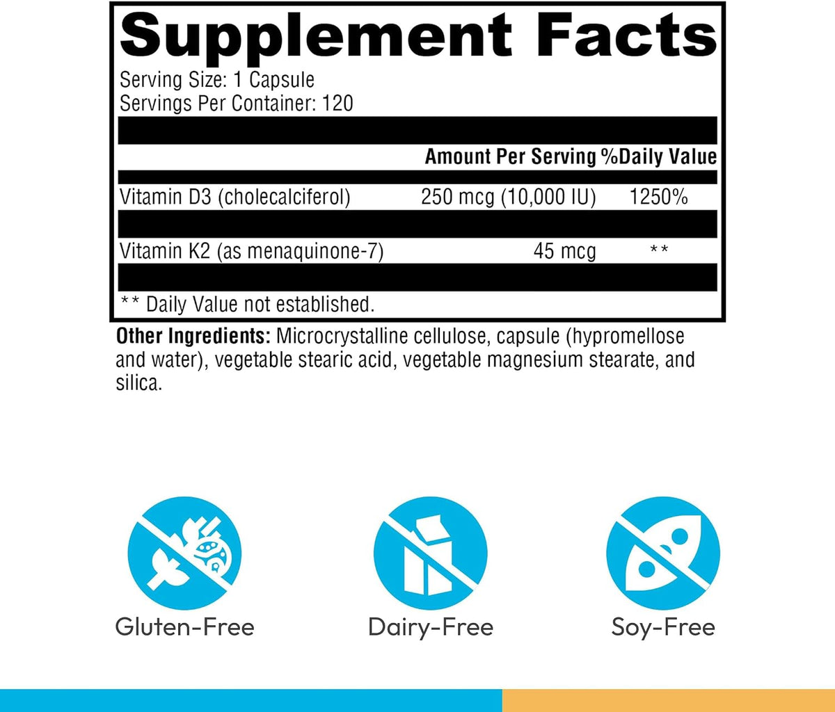 XYMOGEN K2-D3 10000 - Vitamin D3 and K2 Supplement for Bone, Immune & Cardiovascular Health – Non-GMO, Gluten-Free, Vegetarian – 120 Capsules - görsel 2
