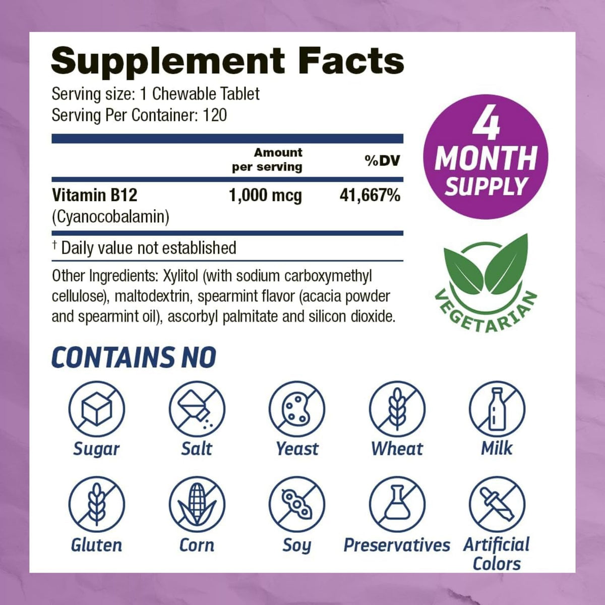 Dr's Hope Vitamin B12 1000 mcg Chewable Tablets, 120 Tablets – 4-Month Supply - görsel 2