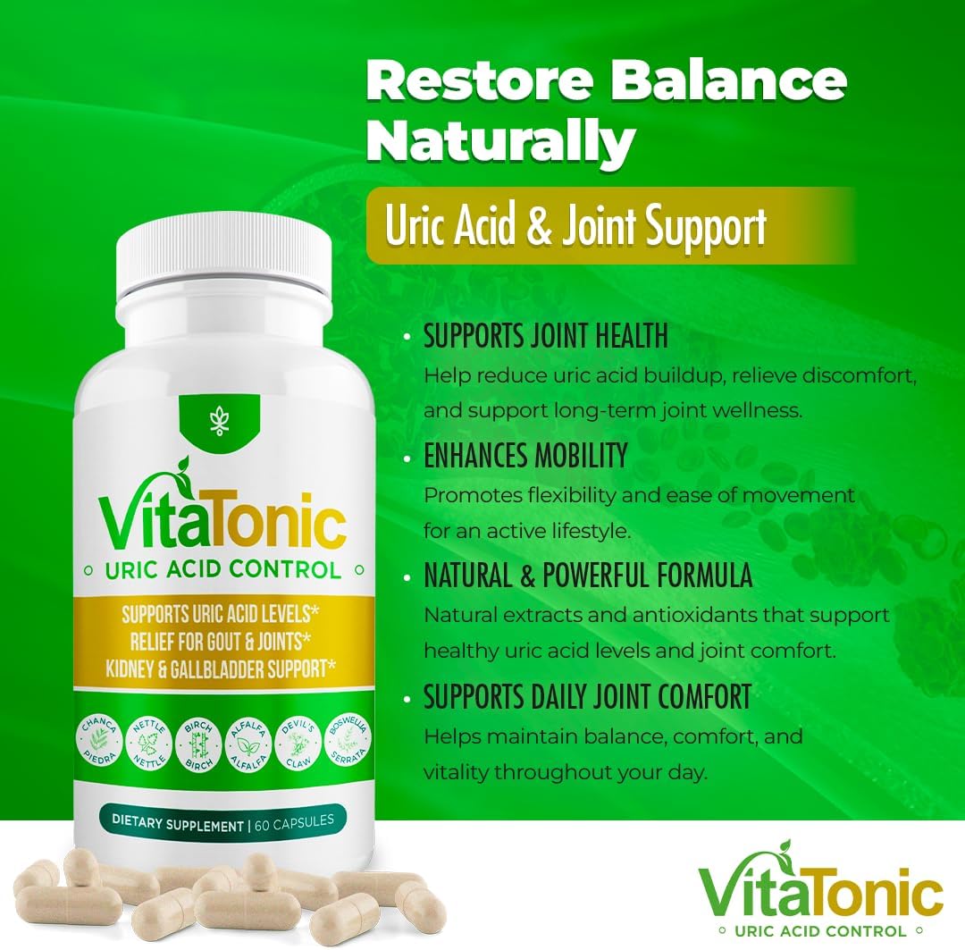 AURA VITAMINS – Vitatonic Uric Acid Balancing Aid – Herbal Joint Care Support – 60 Capsules - görsel 4