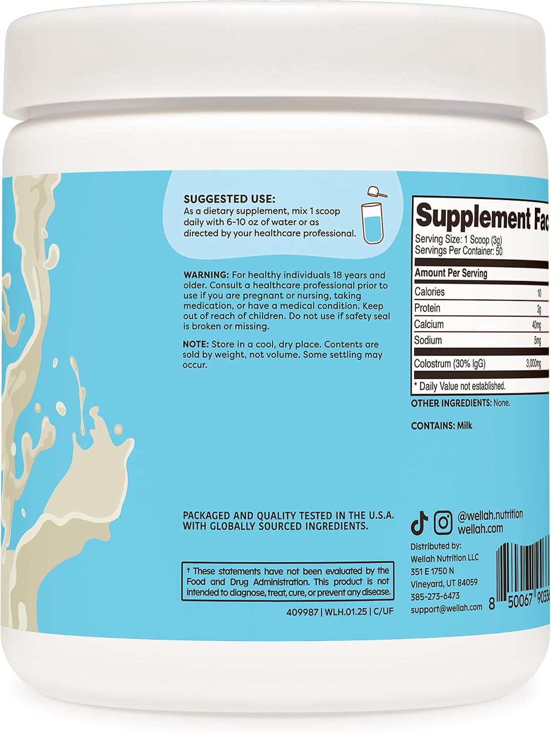 Wellah Colostrum Unflavoured - 3g per Serving, 50 Servings - görsel 3