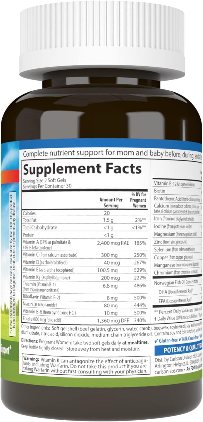 Carlson Antenatal Multivitamin with DHA & Vitamin D3 – 60 Softgels - görsel 2