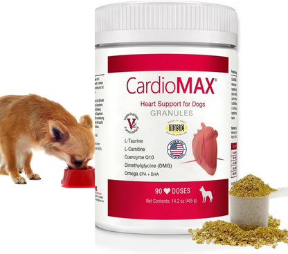 Heart Support Granules for Dogs – Vet-Formulated, Antioxidant-Rich: L-Taurine, L-Carnitine, EPA, DHA, CoQ10 – Supports Circulatory Strength, Cardiovascular Health, Heart Muscle Function – Made in the USA – 90 Doses