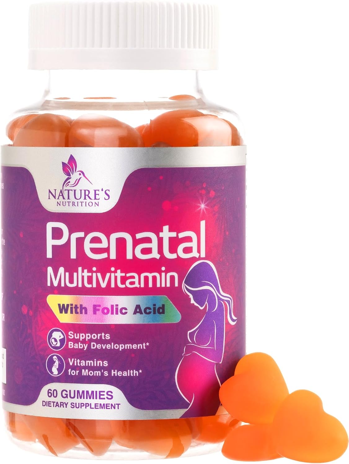Prenatal Vitamins Gummies with Folic Acid and Choline - Nature's Nutrition, 60 Gummies - görsel 1
