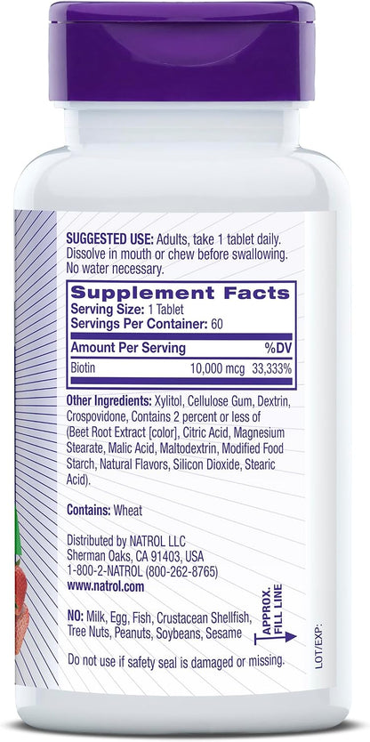 Natrol Beauty Biotin 10000mcg Fast Dissolve Tablets - Strawberry - 60 Tablets