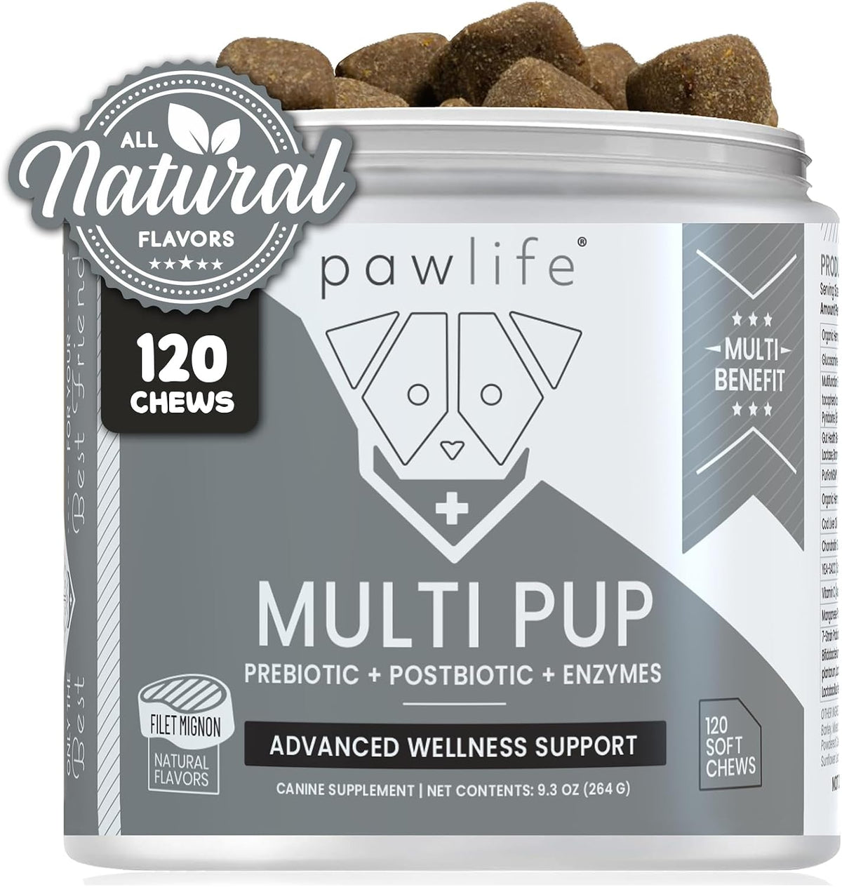 Pawlife All Natural Multivitamin Soft Chews for Dogs - Glucosamine, Chondroitin & Probiotics for Joint, Gut & Immune Health - 4-Month Supply - görsel 1