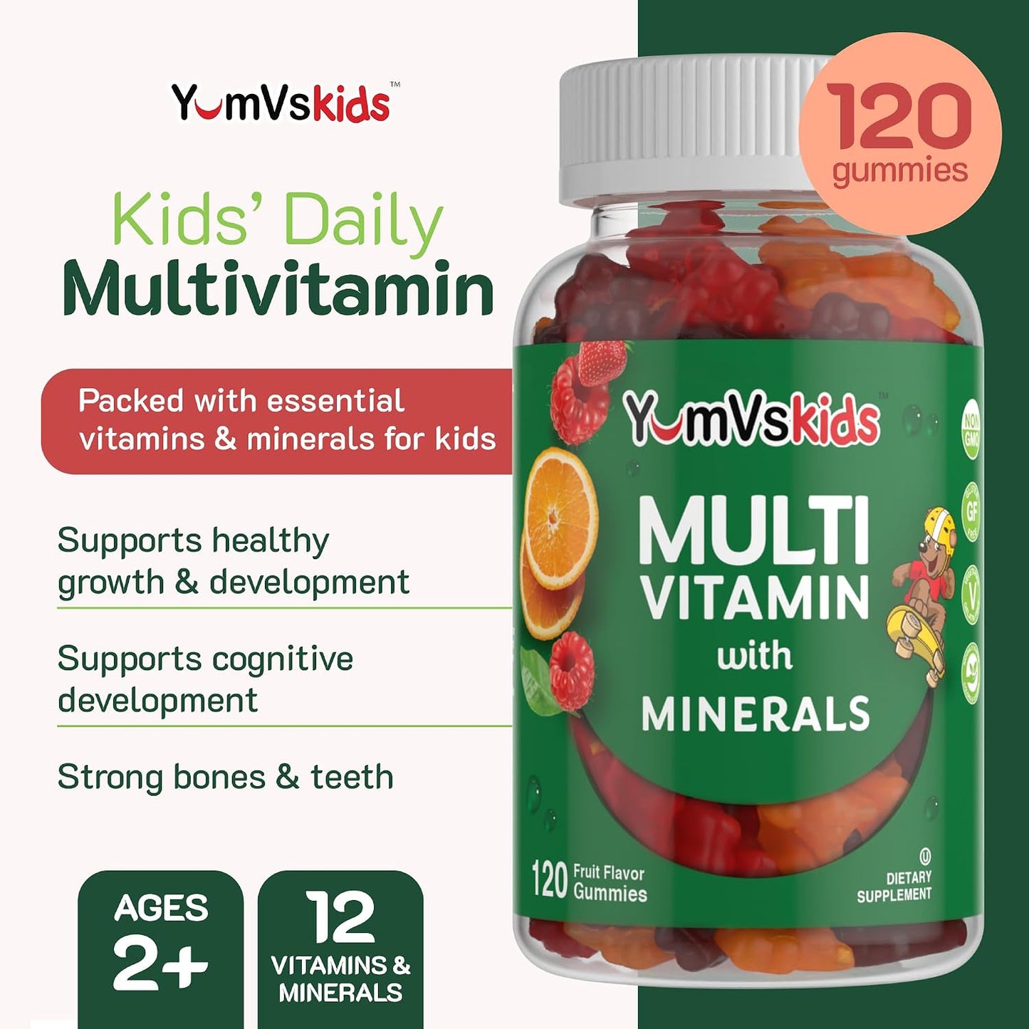 YumVs Kids Multivitamin Gummies - Fruit Flavoured - 120 Count - görsel 3