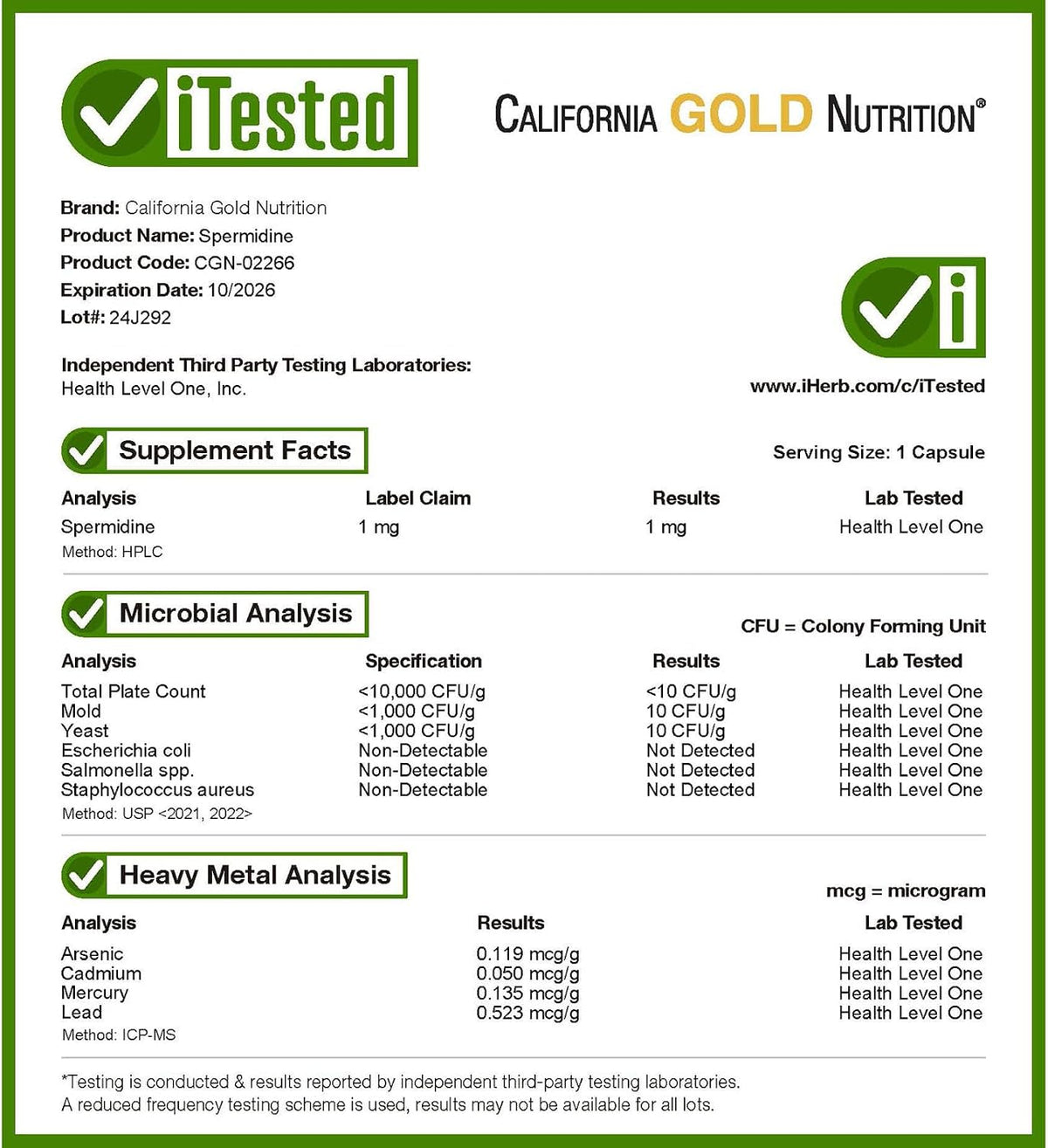 California Gold Nutrition Spermidine, Rice Germ Extract, 1 mg, 30 Veggie Capsules - görsel 4