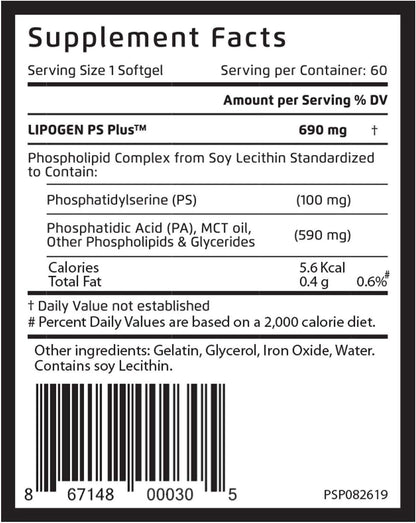 PS Plus Brain Supplements for Memory and Focus – Premium Phosphatidylserine Brain Booster for Brain Health – Nootropic – 60 Softgels for One Month’s Supply