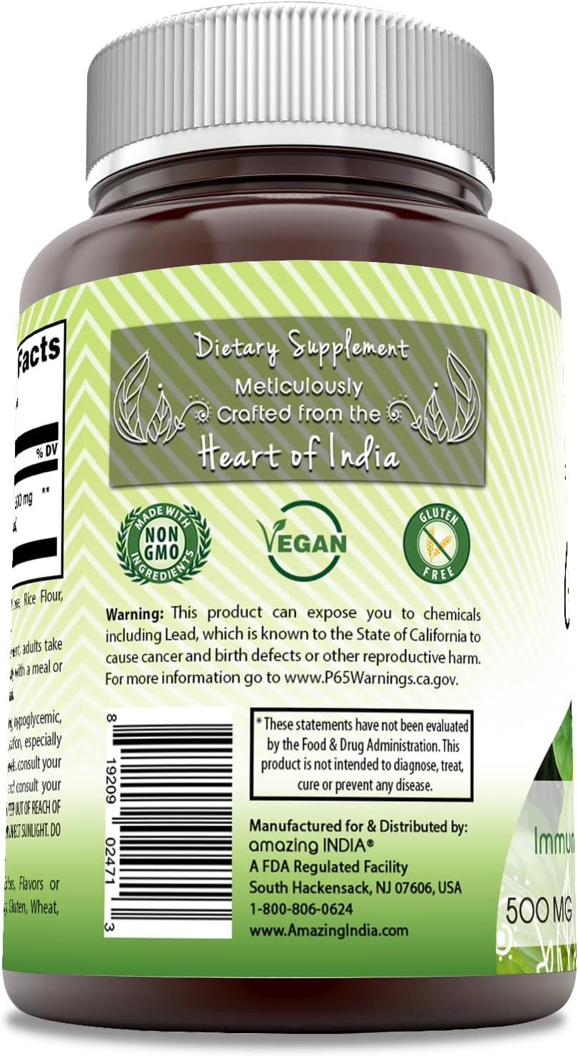 Amazing India Guduchi 500 mg Food Supplement – Tinospora Cordifolia Vegetarian Capsules (60 Count) - görsel 3