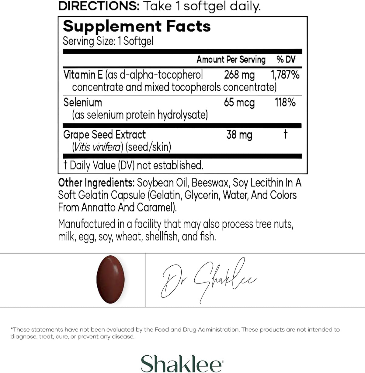 Shaklee Vita-E 400 IU with Selenium and Grape Seed Extract – 90 Softgels - görsel 3