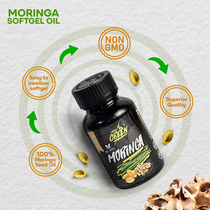 Moringa Seed Oil Soft gel capsules, 100% Pure, Cold-Pressed from Moringa Oleifera Seeds, Vegan, Non-GM, Natural Antioxidant Superfood, 1000mg per Serving – 100 Capsules