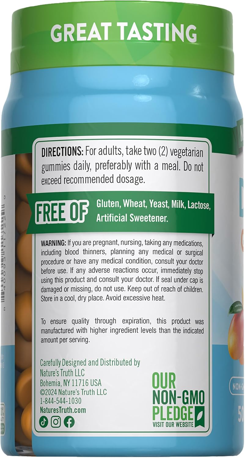 Nature's Truth Vitamin D3 + K2 Gummies, 50 Count, Peach Mango Flavour, Vegetarian, Non-GMO & Gluten-free - görsel 7
