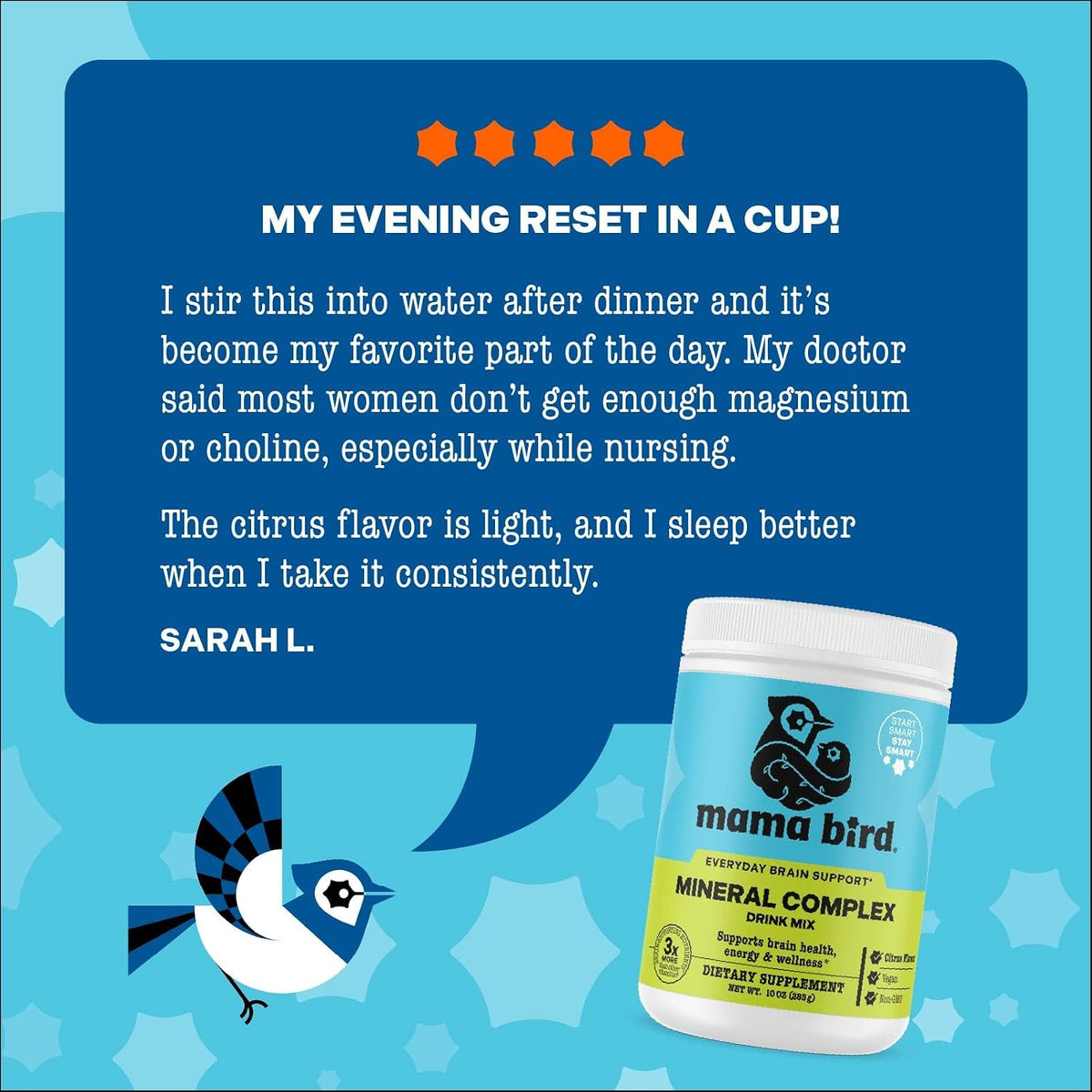 Mama Bird Mineral Complex - Drink Supplement with Choline & Magnesium for Pregnancy - Brain & Bone Health Support - Lemon-Lime, 285 g (30 Servings) - görsel 8