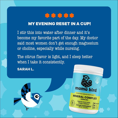 Mama Bird Mineral Complex - Drink Supplement with Choline & Magnesium for Pregnancy - Brain & Bone Health Support - Lemon-Lime, 285 g (30 Servings)