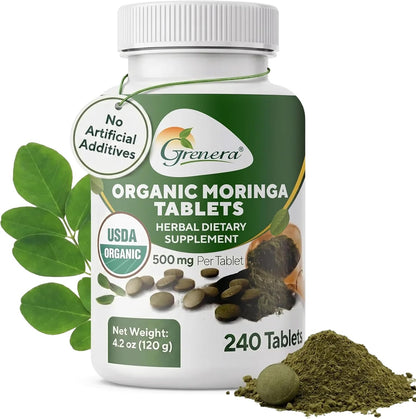Grenera Organic Moringa Tablets – USDA Organic, 500mg, 240 Tablets