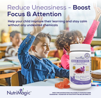 NutriMagic Kids Brain Booster+ Saffron Extract Gummies with Multivitamin D3, B6, B12, Zinc – With Saffron for Daily Nutrient Support – Non-GMO, 30 Servings