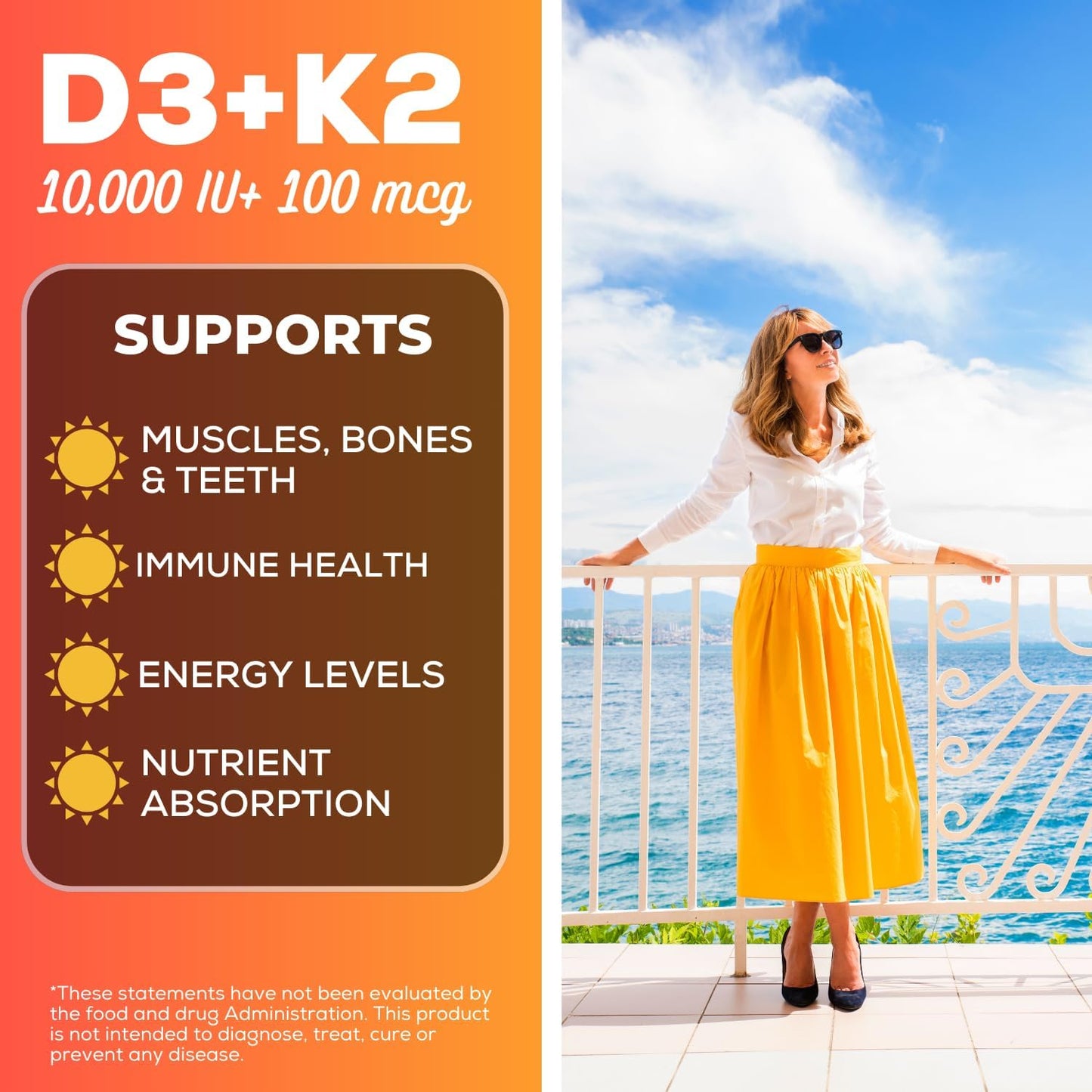 Vitamin D3 K2 with MCT Oil - 10,000 IU D3, 100 mcg K2 MK7, Calcium, Zinc, BioPerine, Magnesium - 60 Capsules - görsel 3