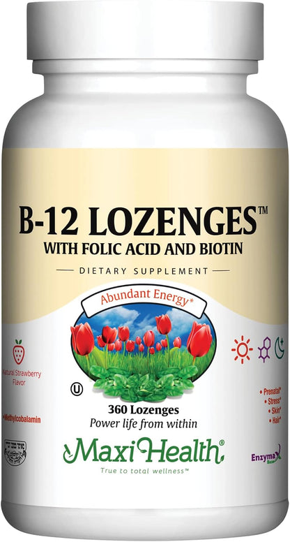 Maxi Health Vitamin B12 Lozenges - Sublingual Strawberry, 800 µg, 180 Count