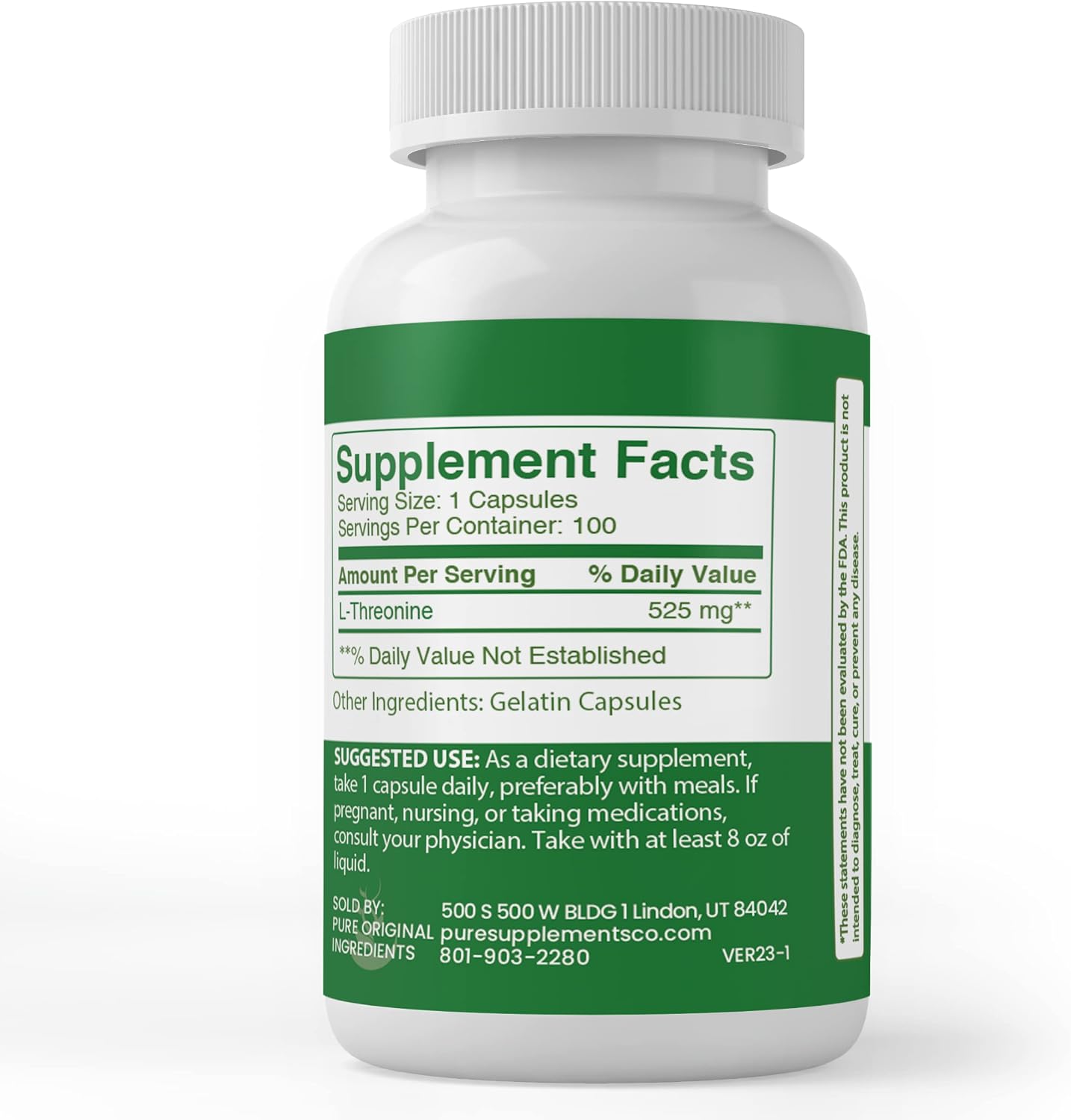 Pure Original Ingredients L-Threonine Capsules (100 Capsules) - görsel 3