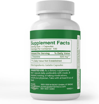 Pure Original Ingredients L-Threonine Capsules (100 Capsules)