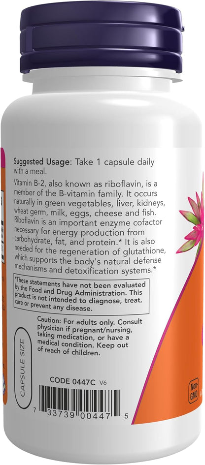 NOW Supplements, Vitamin B2 (Riboflavin) 100 mg, Energy Metabolism*, 100 Veg Capsules