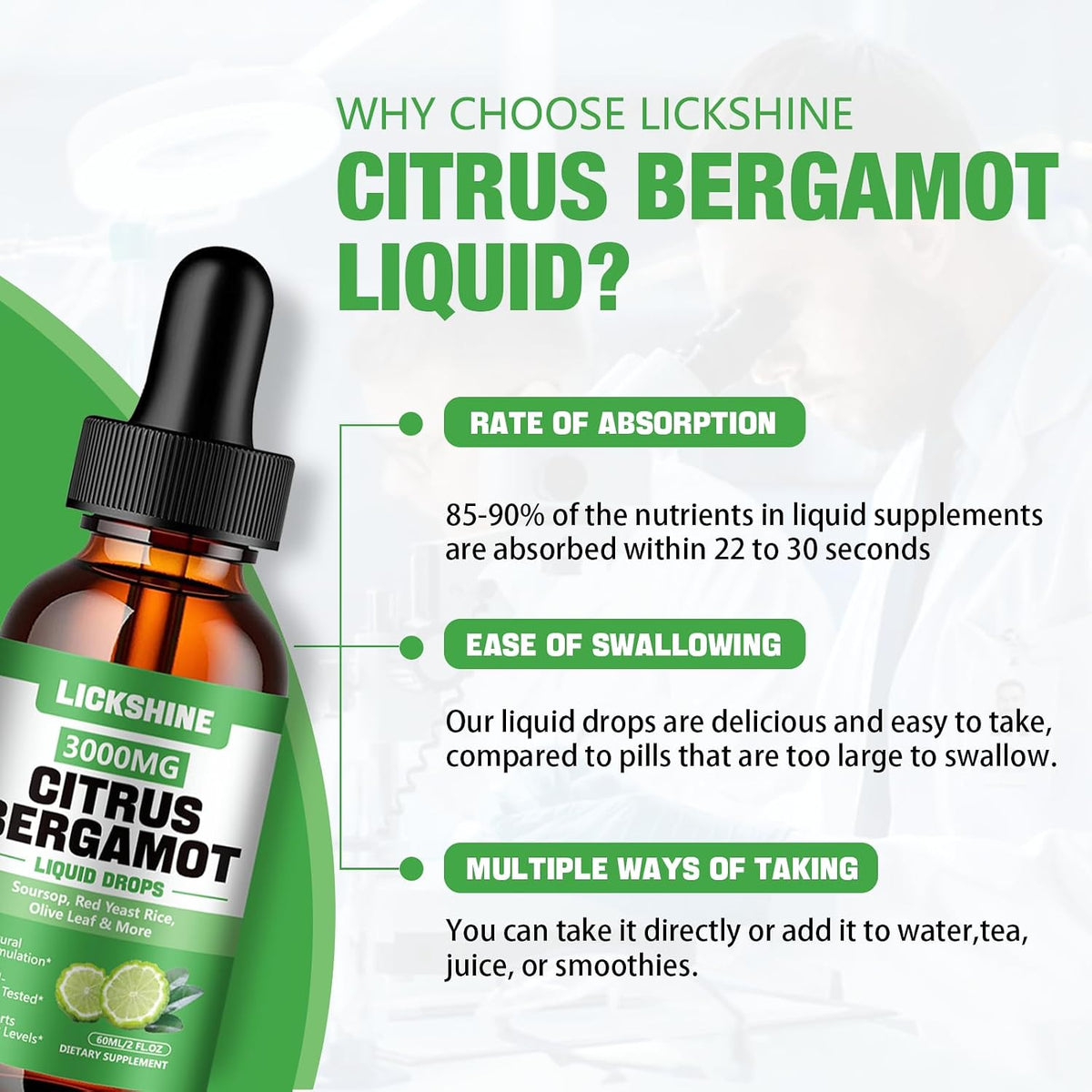 lickshine Citrus Bergamot Liquid Drops 3000mg - 2 Pack - High Absorption Liquid Supplement for Antioxidant & Immune Support, 120 ml Each - görsel 6