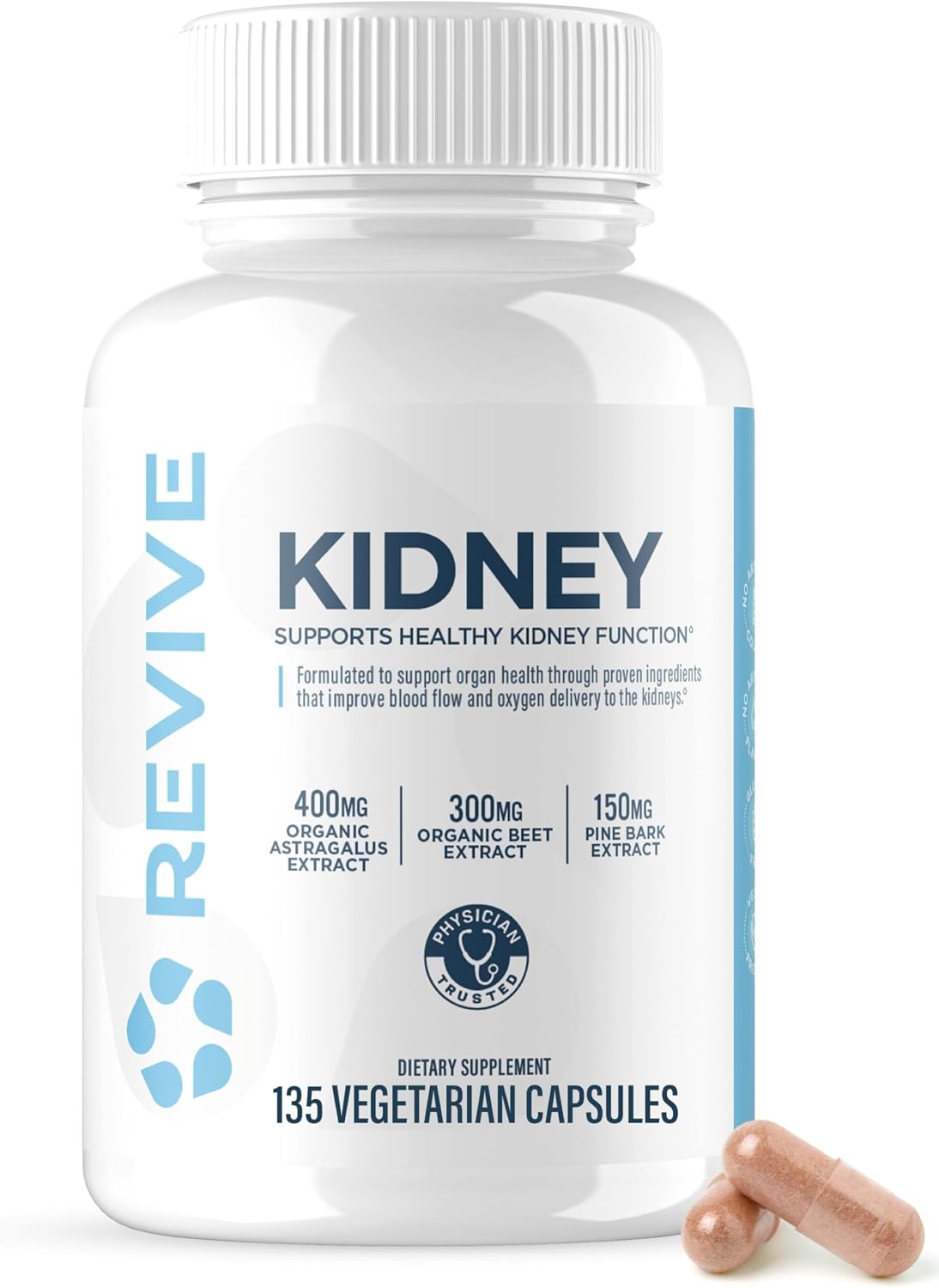 Revive MD Kidney Support Food Supplement – Kidney Cleanse & Detox Capsules for Overall Health & Function – Vegan Friendly, Gluten-Free & Soya-Free (135 Vegetarian Capsules, 45 Servings) - görsel 1