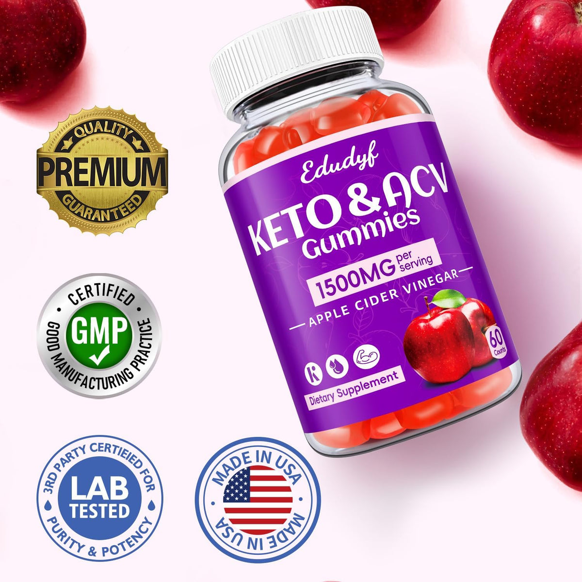 EDUDYF Keto ACV Gummies with Organic Apple Cider Vinegar & Probiotics - 120 Gummies - görsel 6