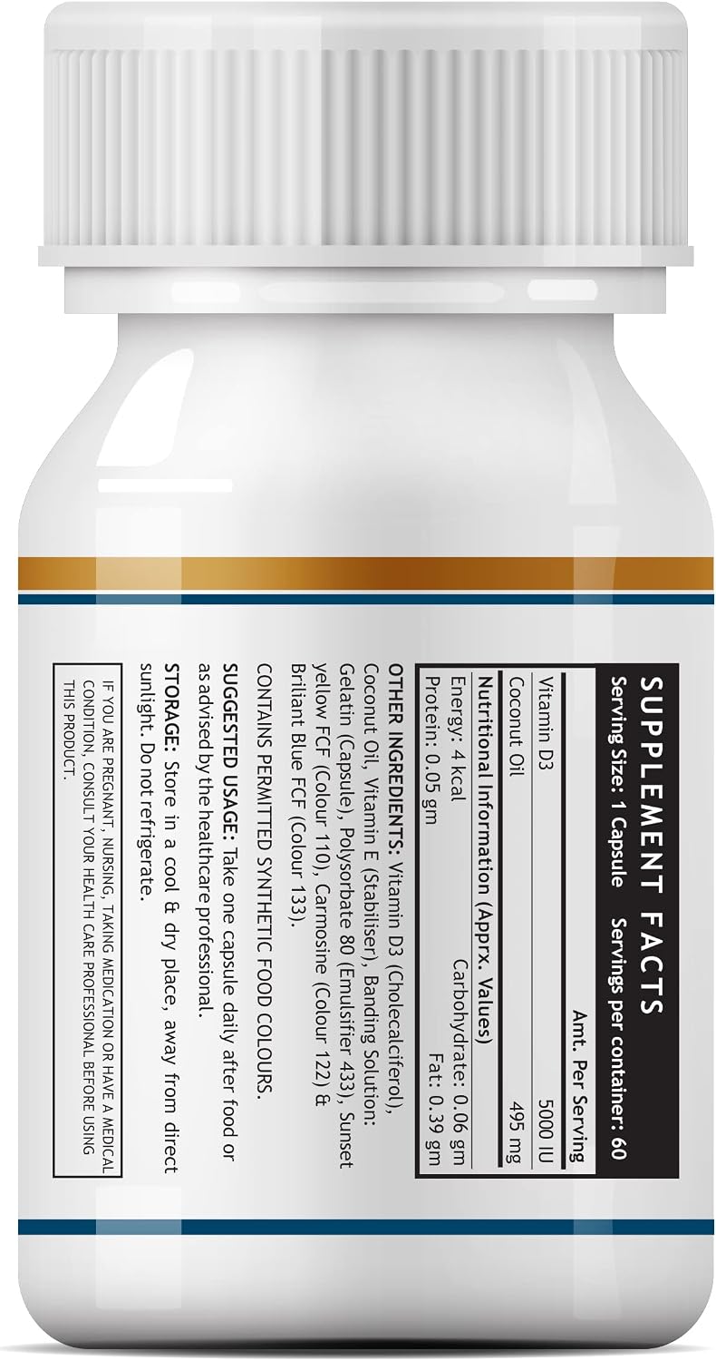 INLIFE Vitamin D3 5000 IU with Extra Virgin Coconut Oil - 60 Softgels - görsel 3