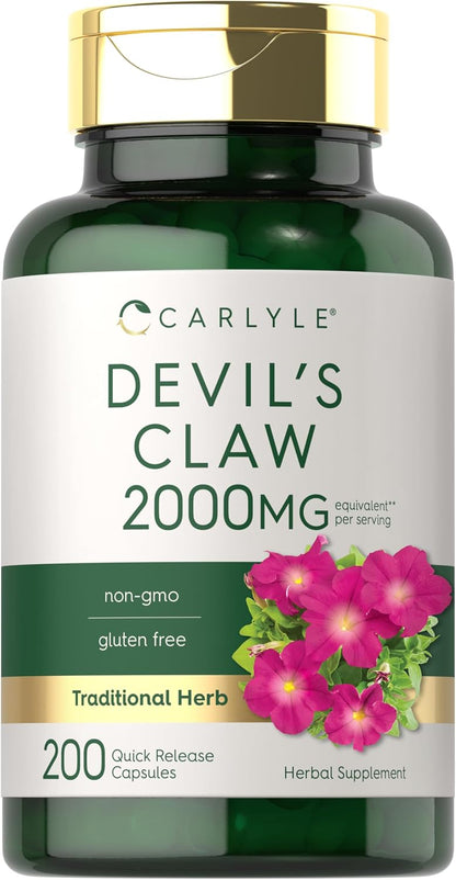 Carlyle Devil's Claw Herbal Supplement, 200 Capsules - Non-GMO & Gluten-free