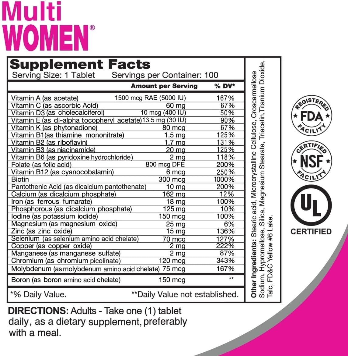 ALFA VITAMINS Multi Women Vitamins – Daily Multivitamin with Vitamins, Minerals, Amino Acids and Antioxidants – 100 Tablets - görsel 5