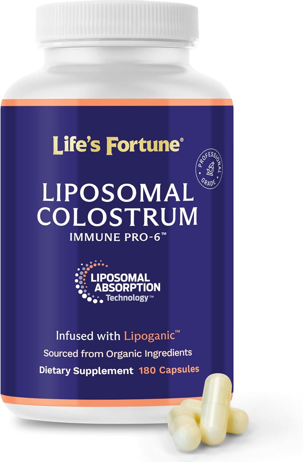 Life's Fortune Liposomal Bovine Colostrum Capsules – Immune Support, Gut Health, Muscle Wellness – 180 Capsules, 1500 mg - görsel 1