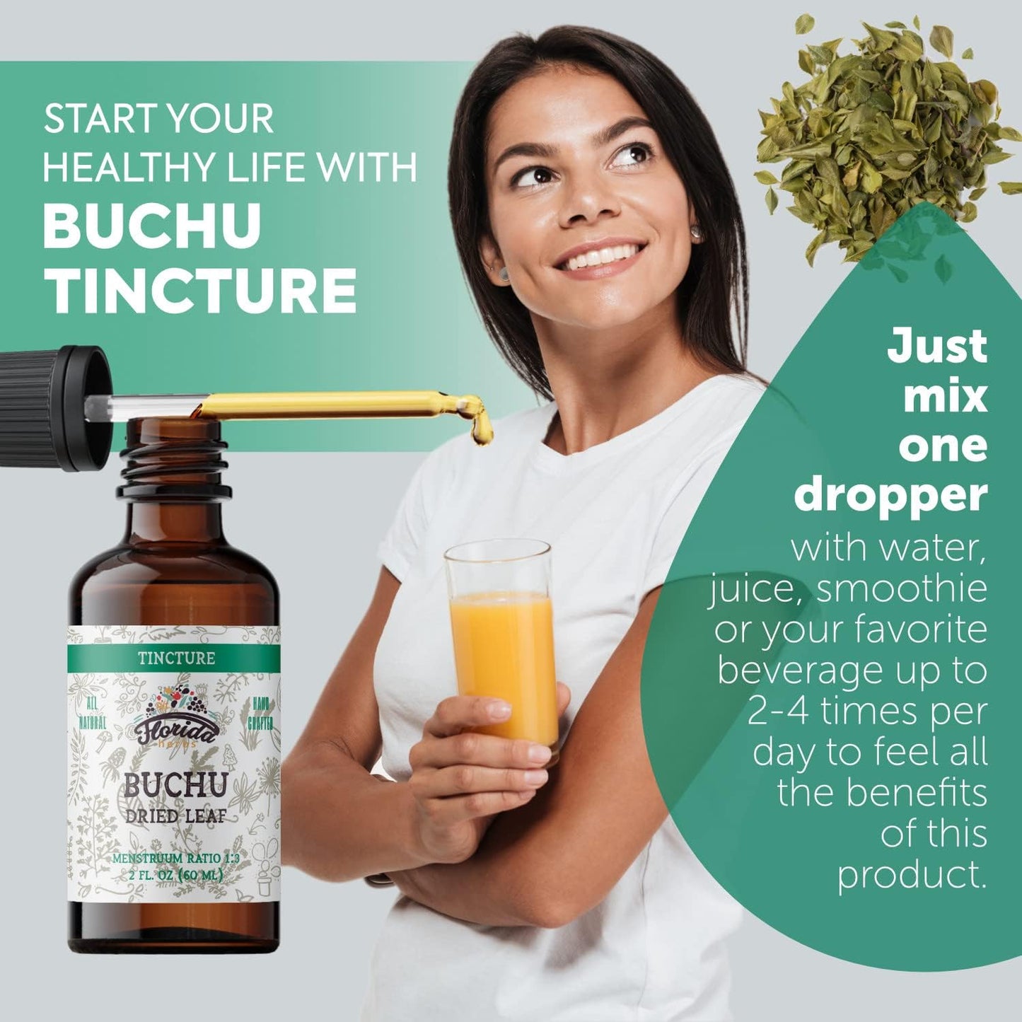 Buchu Tincture, Organic Buchu Extract (Agathosma Betulina) Dried Leaf Health Supplement, Non-GMO in Cold-Pressed Organic Vegetable Glycerine 2 oz, 670 mg - görsel 4