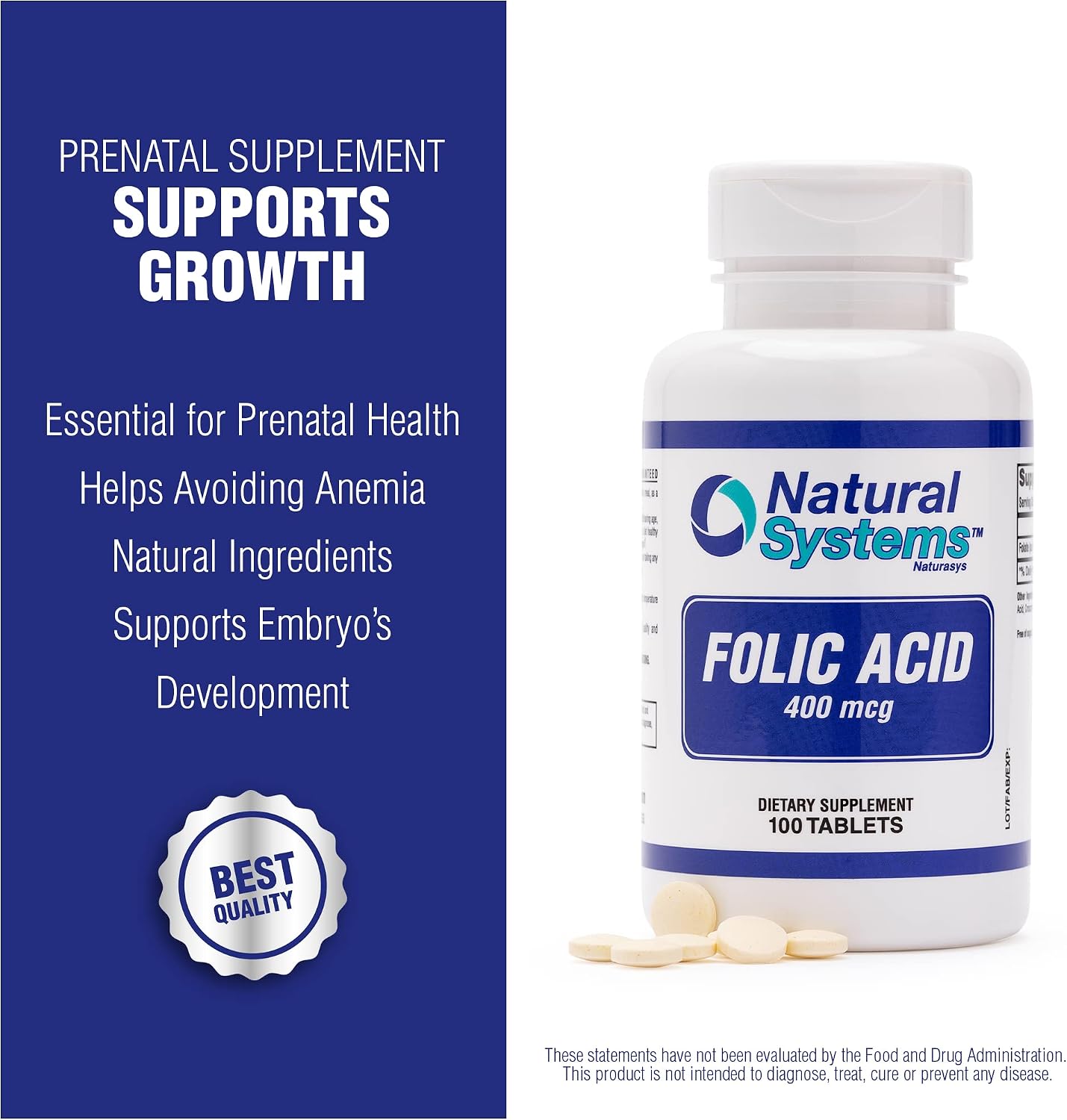 Folic Acid Supplement 100 Tablets 400 mcg by Natural Systems - Antenatal Vitamin for Women - Pregnancy Support Tablets - Daily Intake Folate - görsel 8