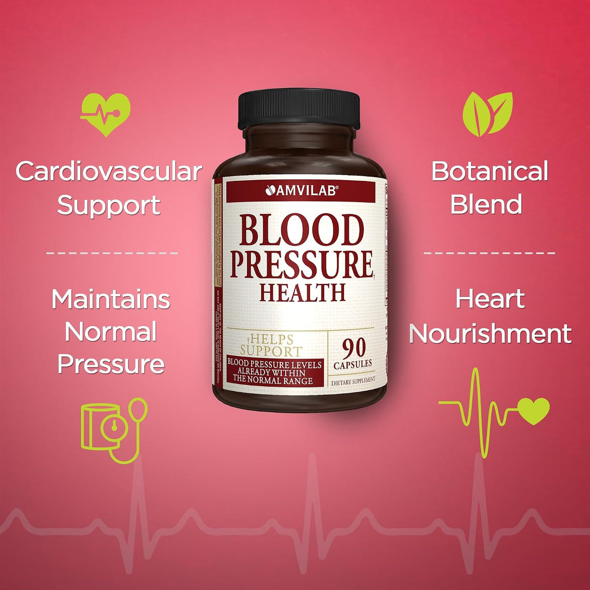 AMVILAB Blood Pressure Health – Support for Normal Blood Pressure Levels – 90 Capsules - görsel 5