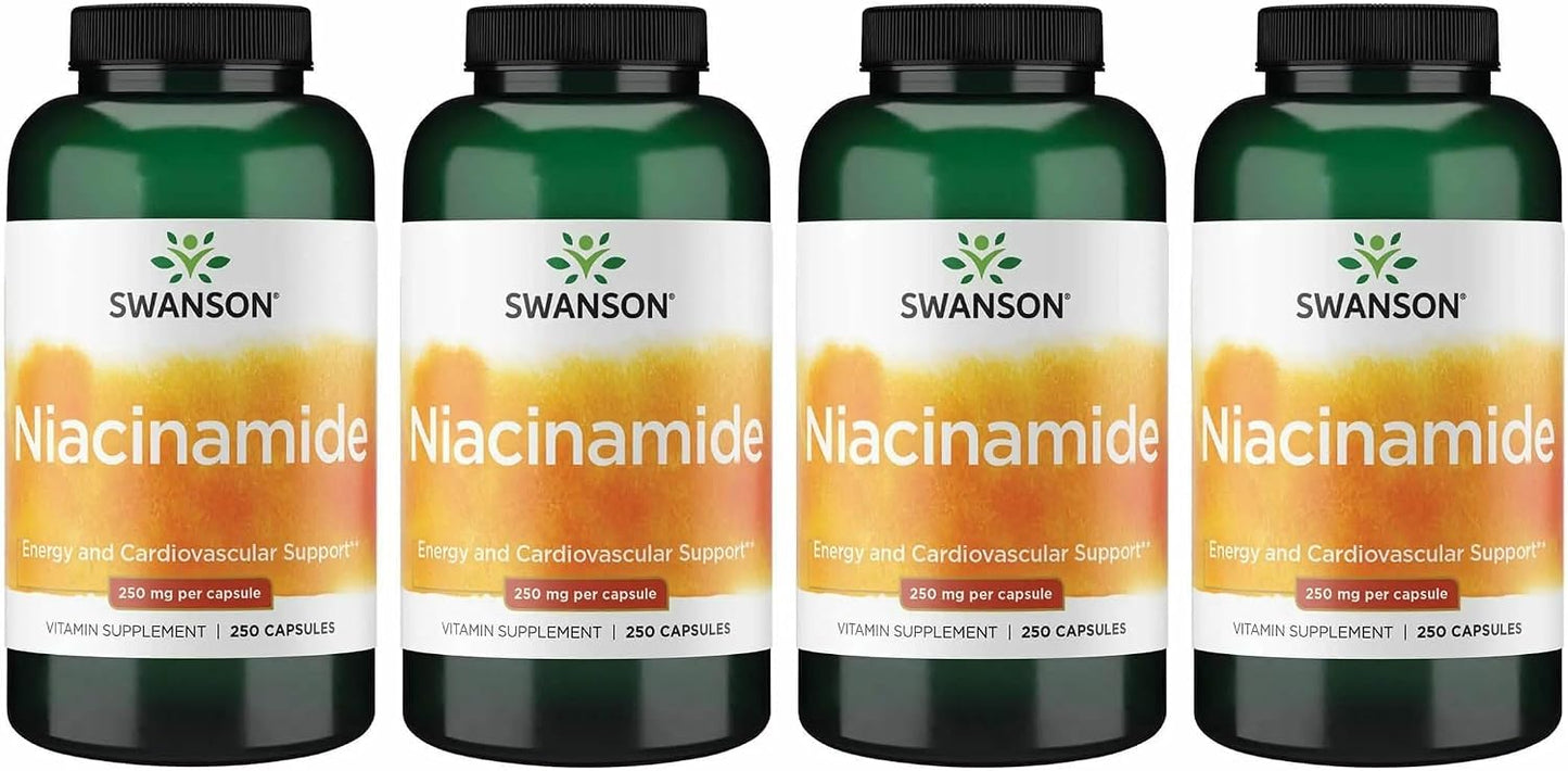 Swanson Niacinamide Vitamin B3 Supplement – 250 mg, 250 Capsules (4 Pack) - görsel 1