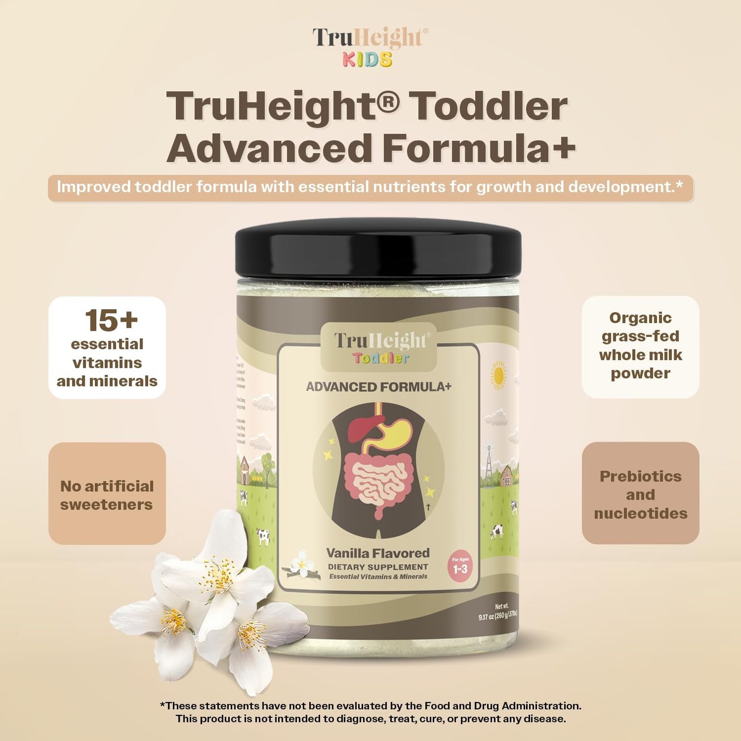 TruHeight Toddler Advanced Formula+ (Vanilla) – Toddler Nutritional Drink with 16 Vitamins, Protein & Probiotics for Ages 1-3 - görsel 2