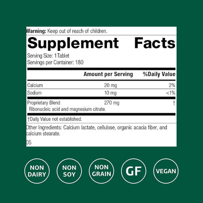 Standard Process Ribonucleic Acid RNA Food Supplement - Vegan, Gluten-Free, Non-Soya & Non-Grain - Cell Development Support - 180 Tablets