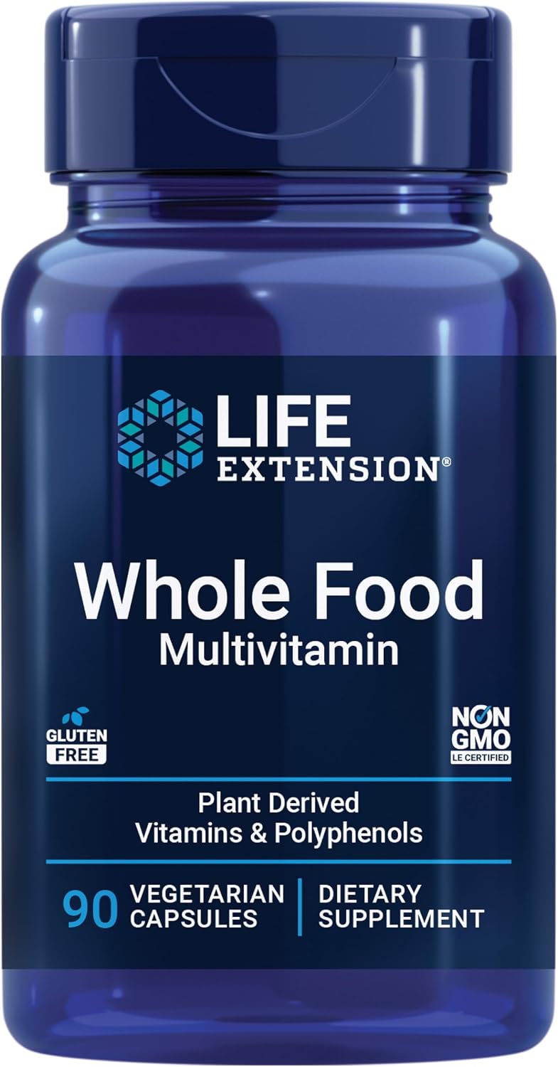 Life Extension Whole Food Multivitamin – Plant-Derived Vitamins A, B, C, D, E & Minerals – Non-GMO, Gluten-Free, Vegetarian – 90 Capsules - görsel 1