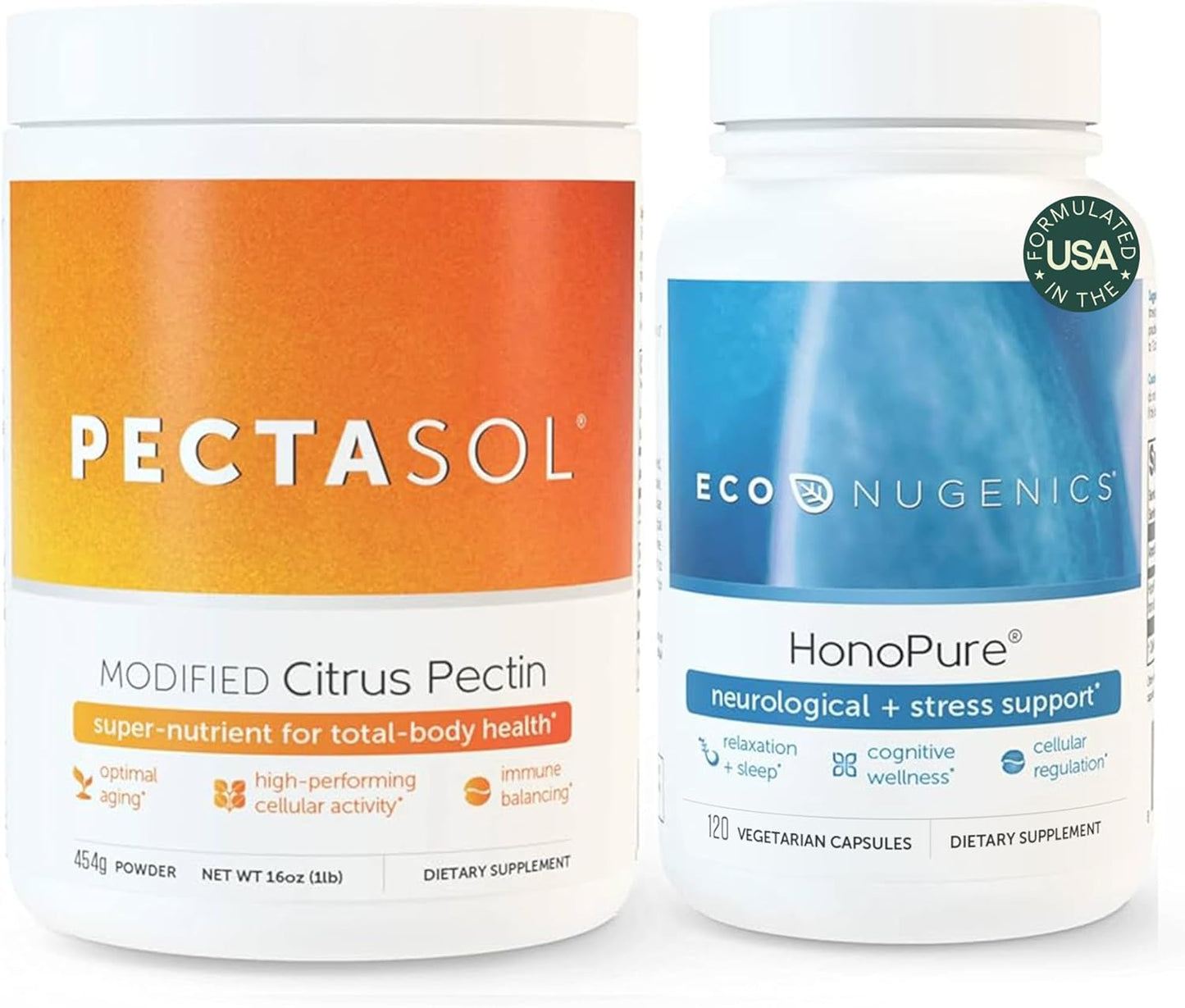ecoNugenics Brain Health Supplement Bundle – PectaSol Modified Citrus Pectin Fibre + HonoPure Magnolia Bark Extract — Nootropic Pack for Sleep, Stress Relief, Cognitive Function, GABA Support - görsel 1