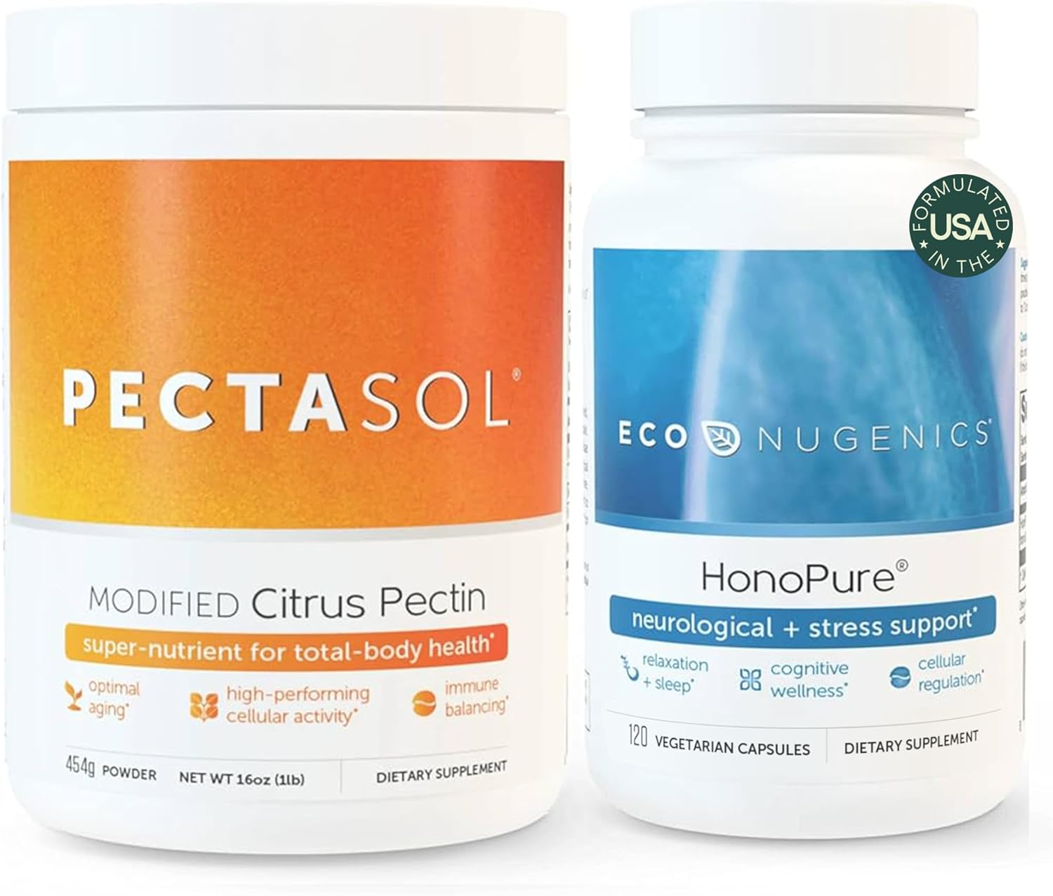 ecoNugenics Brain Health Supplement Bundle – PectaSol Modified Citrus Pectin Fibre + HonoPure Magnolia Bark Extract — Nootropic Pack for Sleep, Stress Relief, Cognitive Function, GABA Support - görsel 1