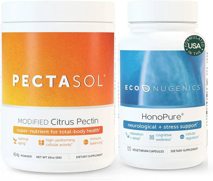 ecoNugenics Brain Health Supplement Bundle – PectaSol Modified Citrus Pectin Fibre + HonoPure Magnolia Bark Extract — Nootropic Pack for Sleep, Stress Relief, Cognitive Function, GABA Support