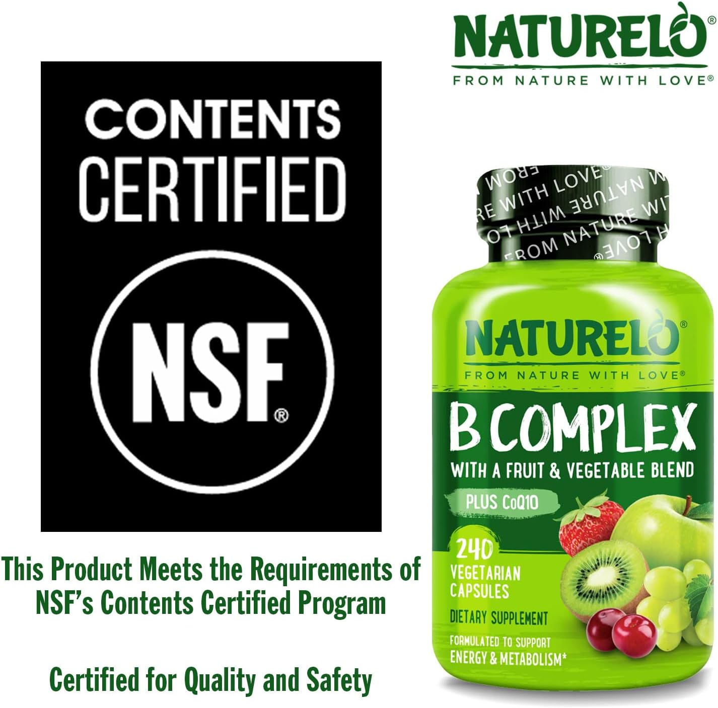 NATURELO Vitamin B Complex - Methylated with CoQ10, Folate & Biotin - Vegan, 240 Capsules - görsel 5